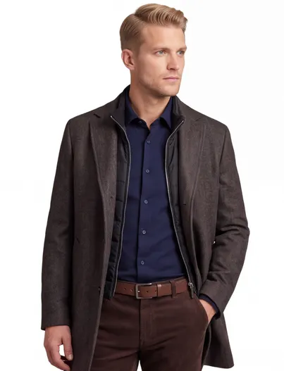 Dressler Dressler winterjas bruin gemêleerd normale fit wol kasjmier