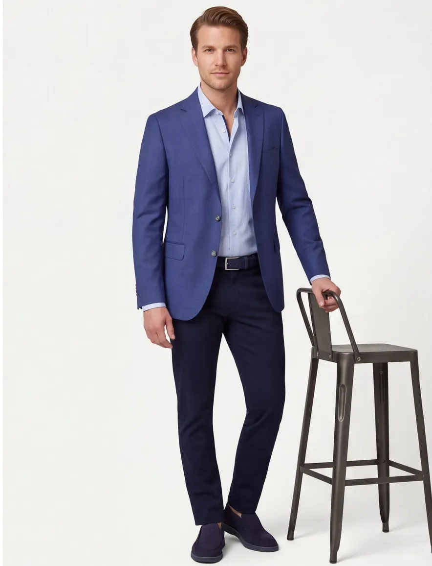 Dressler colbert blauw effen wol slim fit