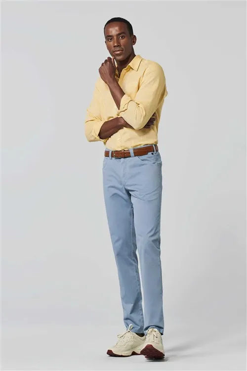 Meyer broek chino Dublin blauw effen katoen