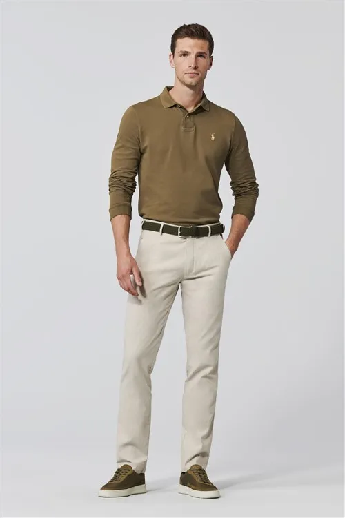 Meyer chino broek Bonn beige effen linnen