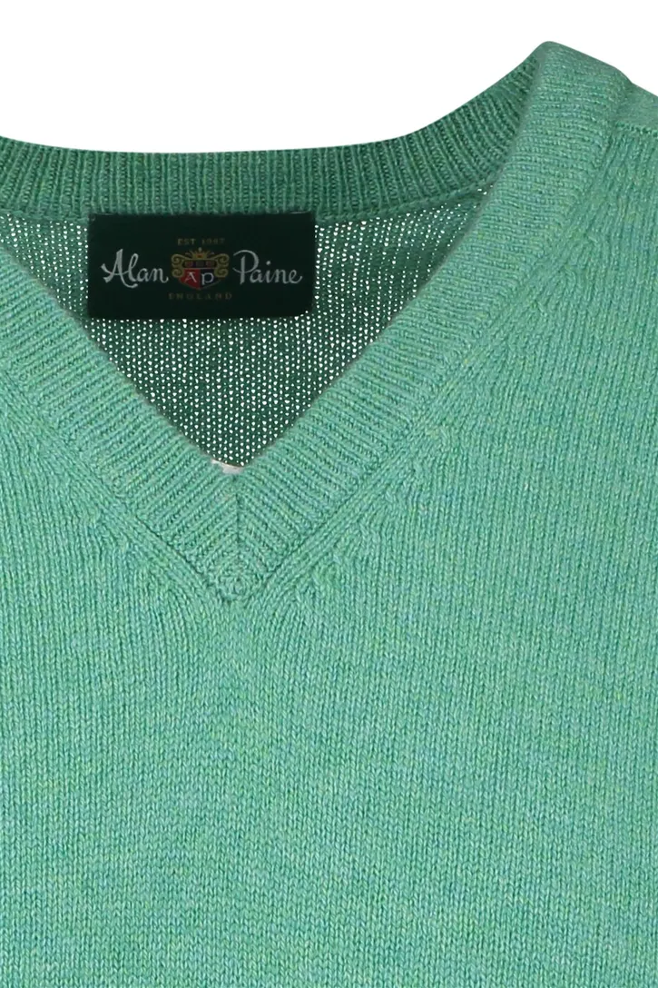 Lamswollen Alan Paine trui v-hals effen groen