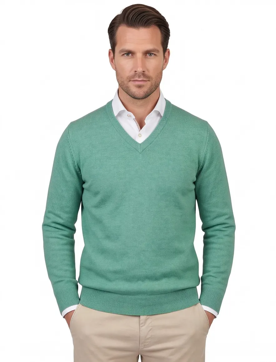 Alan Paine trui v-hals groen lamswol