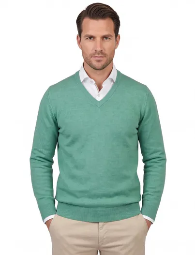 Alan Paine Lamswollen Alan Paine trui v-hals effen groen