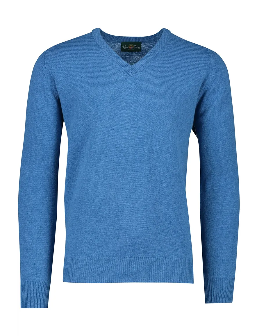 Alan Paine trui v-hals blauw lamswol effen