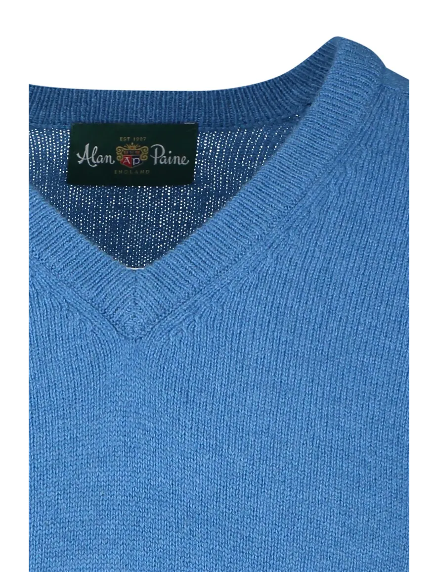 Alan Paine trui v-hals blauw lamswol effen