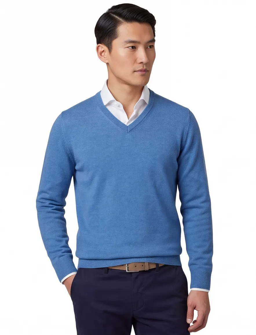 Alan Paine trui v-hals blauw lamswol effen