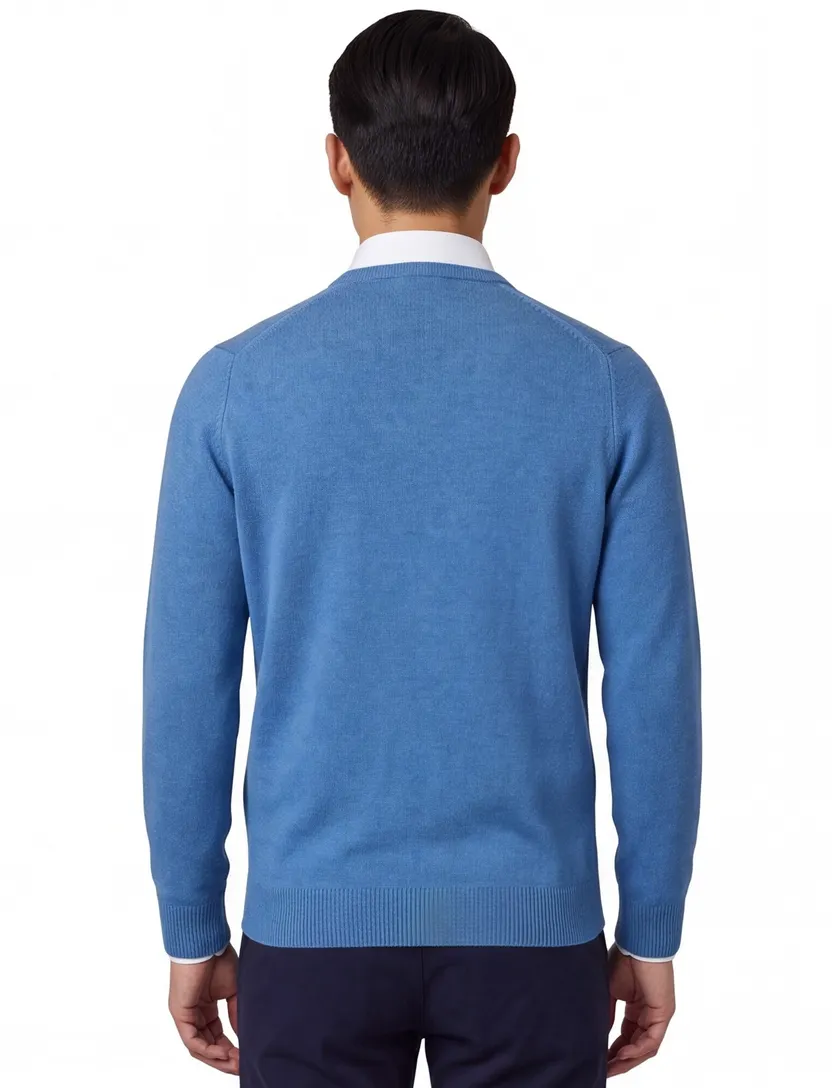 Lamswollen Alan Paine trui v-hals effen blauw
