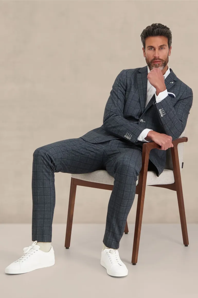 Slim fit Blue Industry pantalon mix en match donkerblauw geruit
