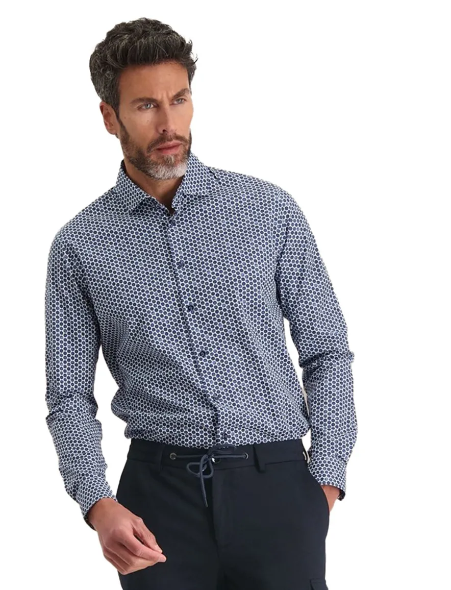 Katoenen Blue Industry casual overhemd slim fit blauw print
