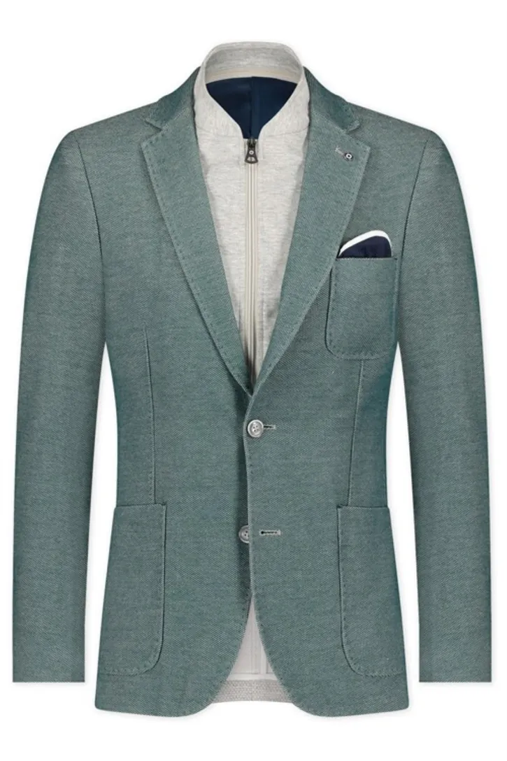 Blue Industry colbert groen effen slim fit met borstzak