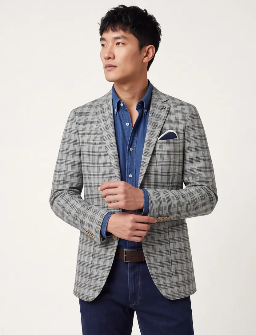 Slim fit Blue Industry colbert mix & match groen geruit