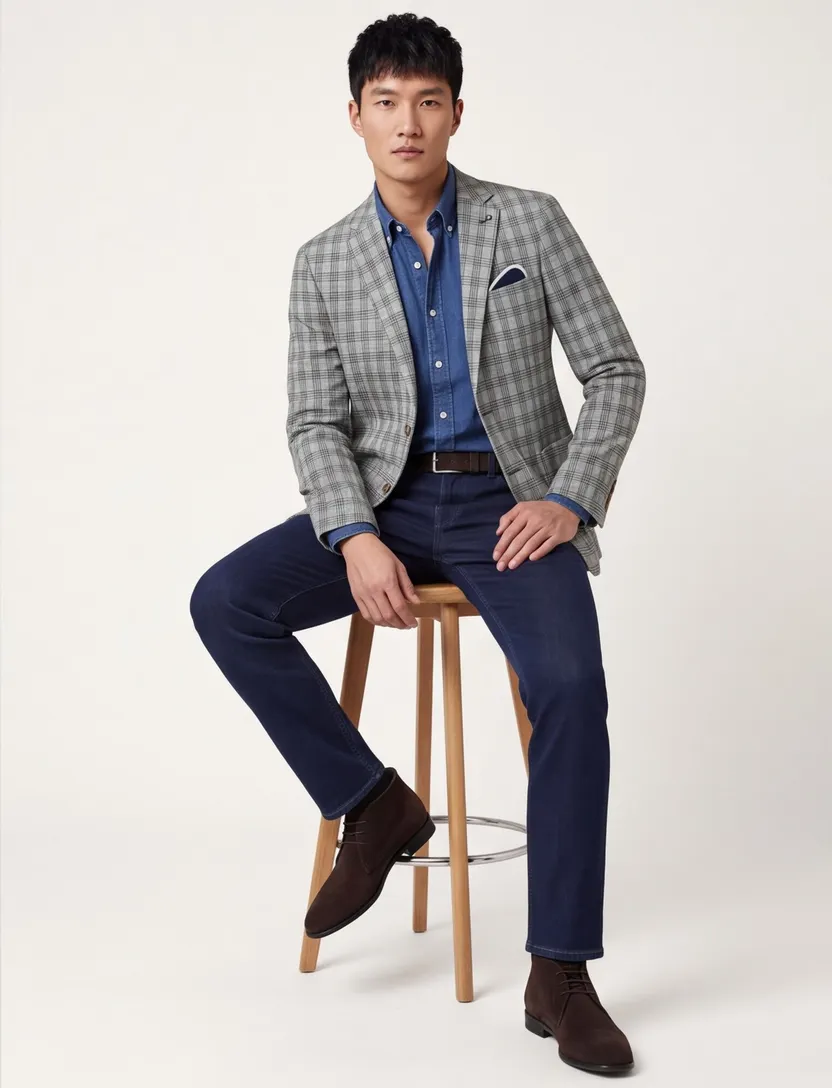 Slim fit Blue Industry colbert mix & match groen geruit