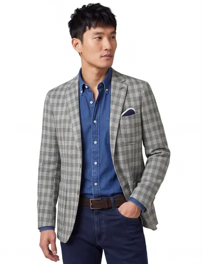 Blue Industry Slim fit Blue Industry colbert mix & match groen geruit