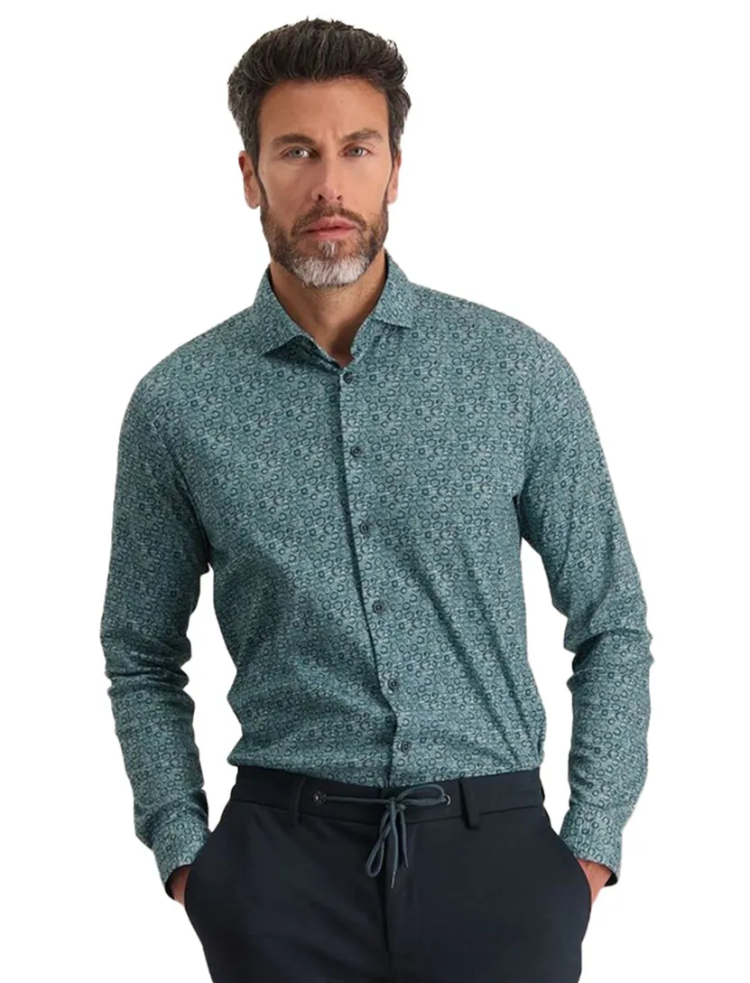 Slim fit Blue Industry casual overhemd turquoise geprint katoen