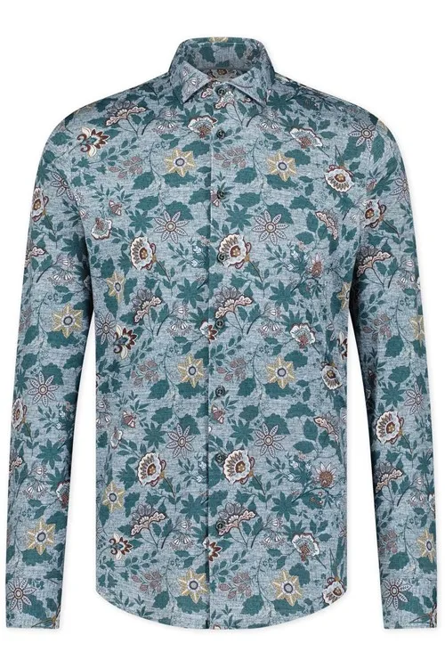 Blue Industry casual overhemd slim fit groen geprint katoen