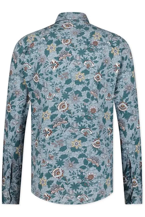 Blue Industry casual overhemd slim fit groen geprint katoen