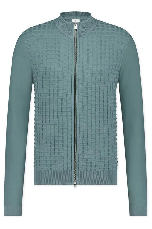 Blue Industry trui ronde hals groen rits geruit patroon