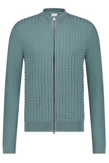 Blue Industry Blue Industry trui ronde hals turquoise rits geruit patroon