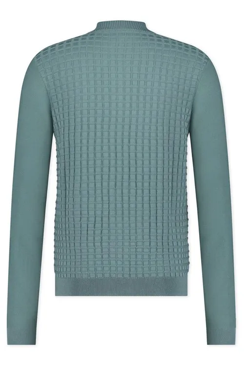 Blue Industry trui ronde hals groen rits geruit patroon