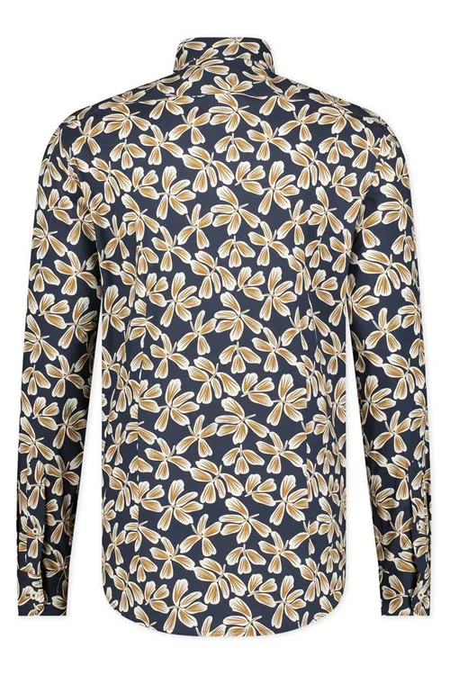 Blue Industry casual overhemd slim fit donkerblauw bloemenprint katoen
