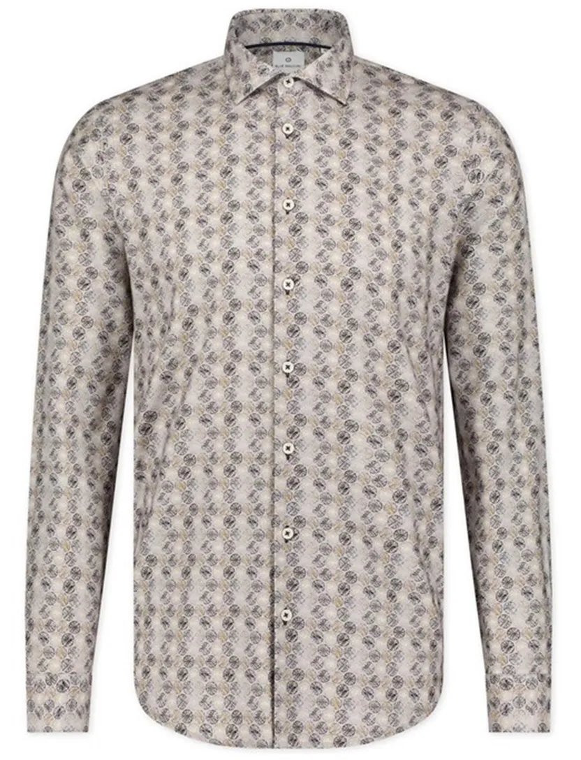 Casual Blue Industry overhemd slim fit groen geprint 100% katoen