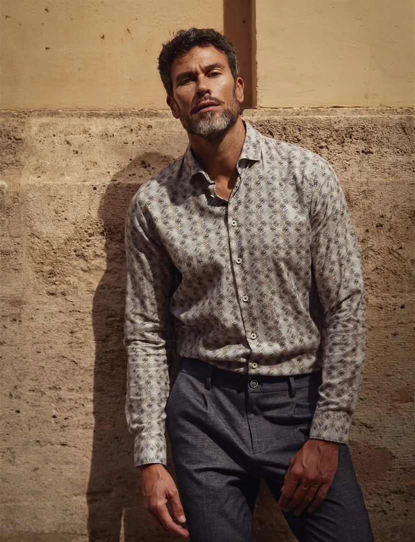 Casual Blue Industry overhemd slim fit groen geprint 100% katoen