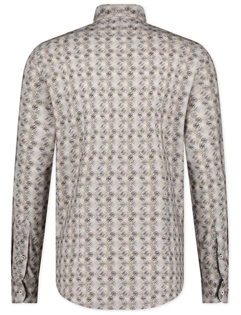 Casual Blue Industry overhemd slim fit groen geprint 100% katoen