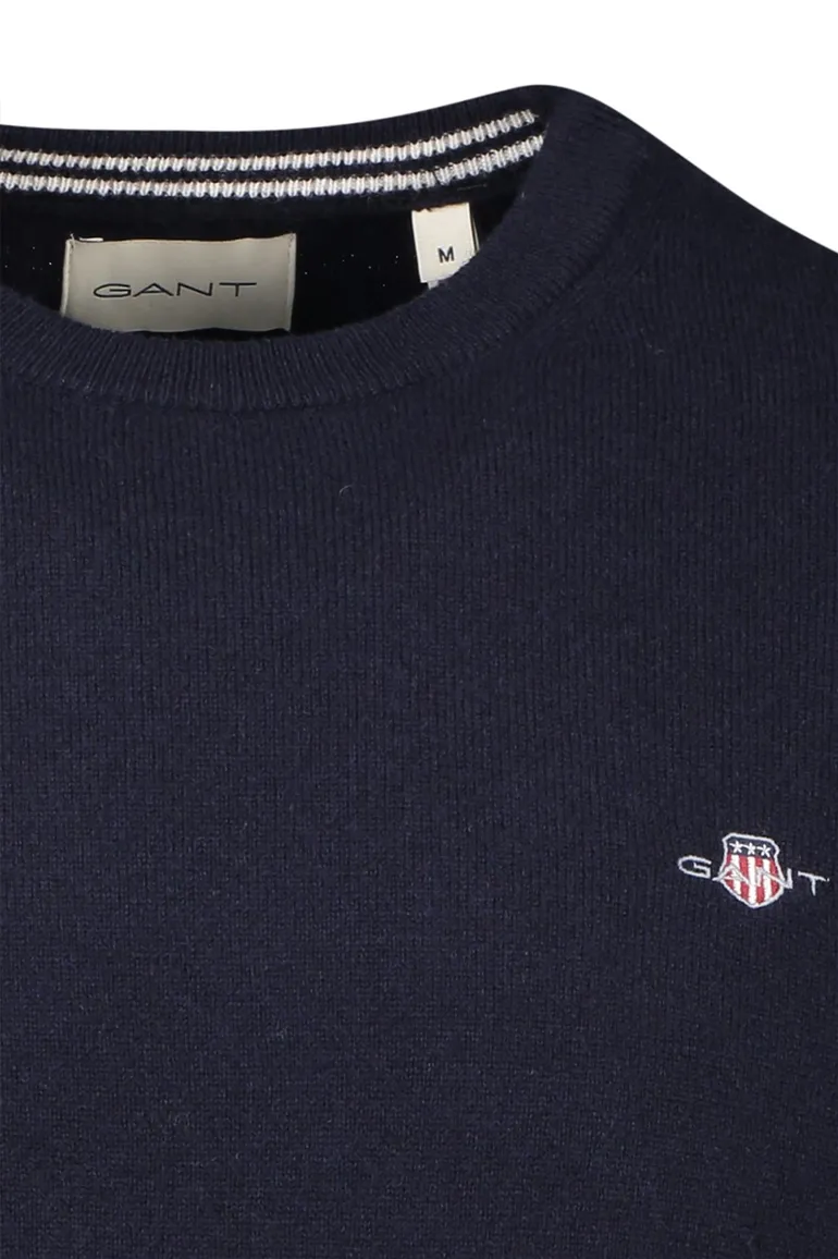 Gant trui ronde hals donkerblauw effen lamswol normale fit