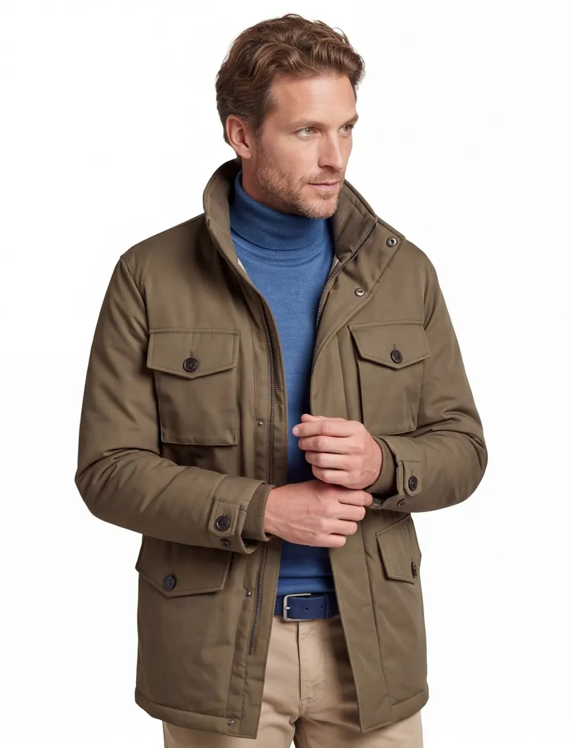 Gant winterjas camel effen rits + knoop normale fit dubbele borstzak