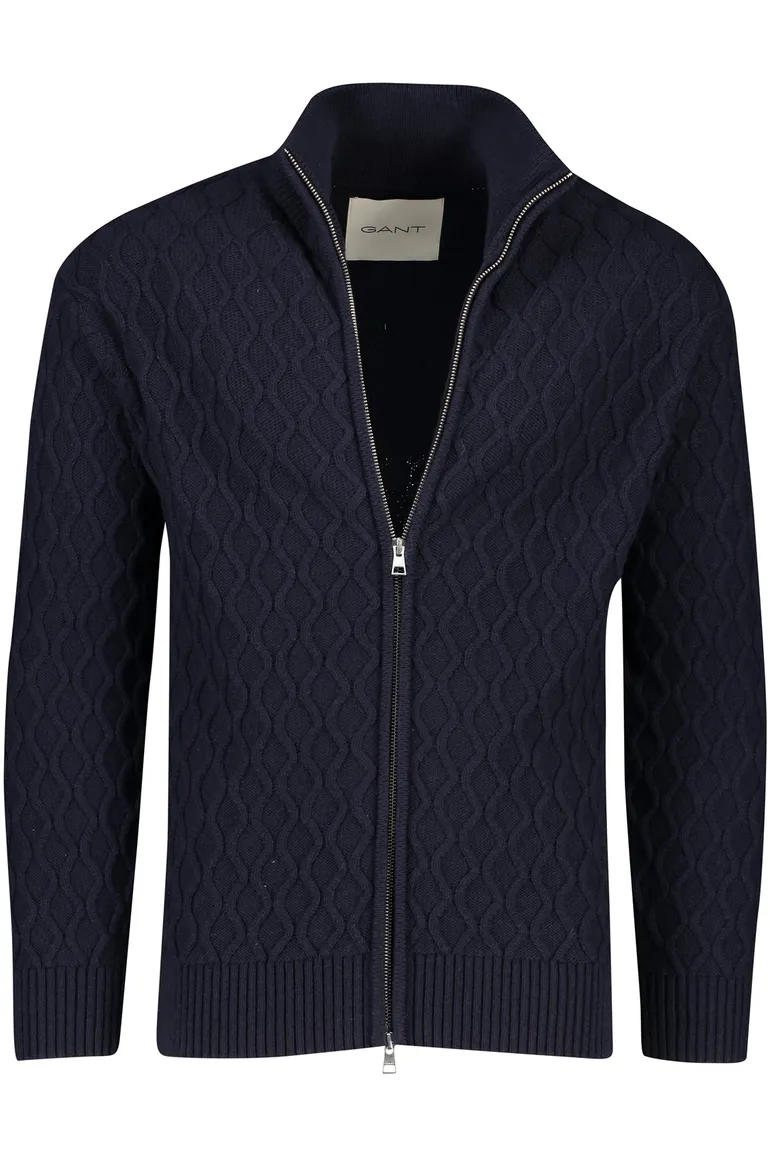 Gant vest donkerblauw structuur rits