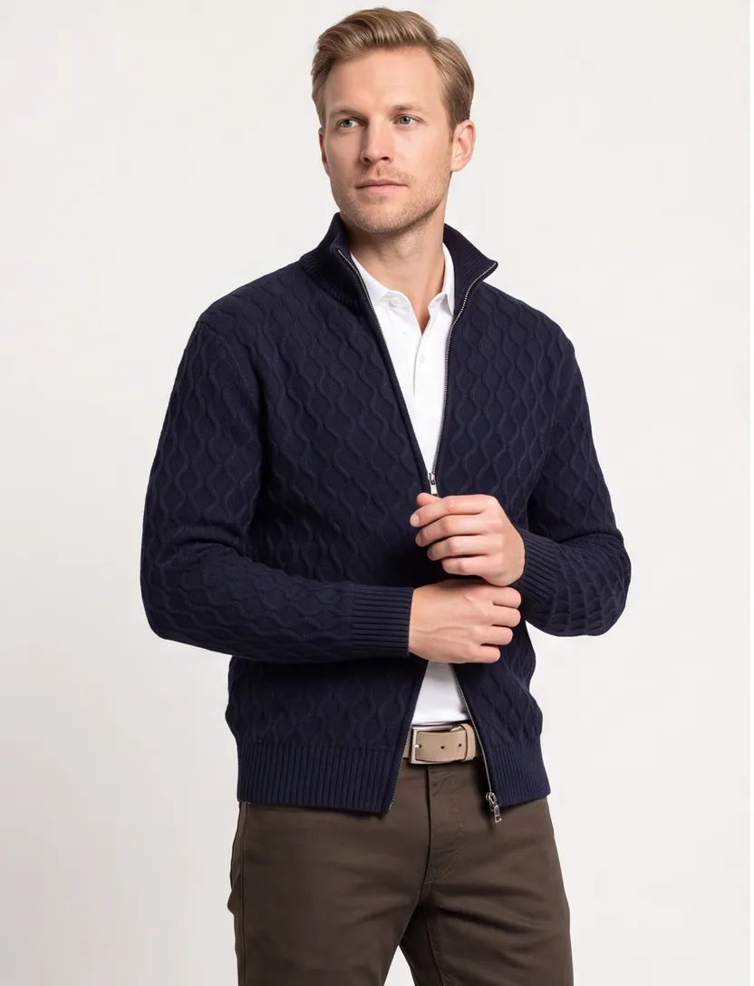 Gant vest opstaande kraag wol donkerblauw