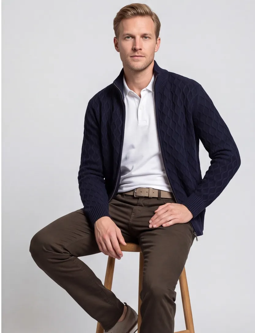 Gant vest opstaande kraag wol donkerblauw
