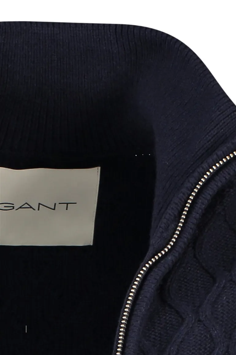 Gant vest donkerblauw structuur rits