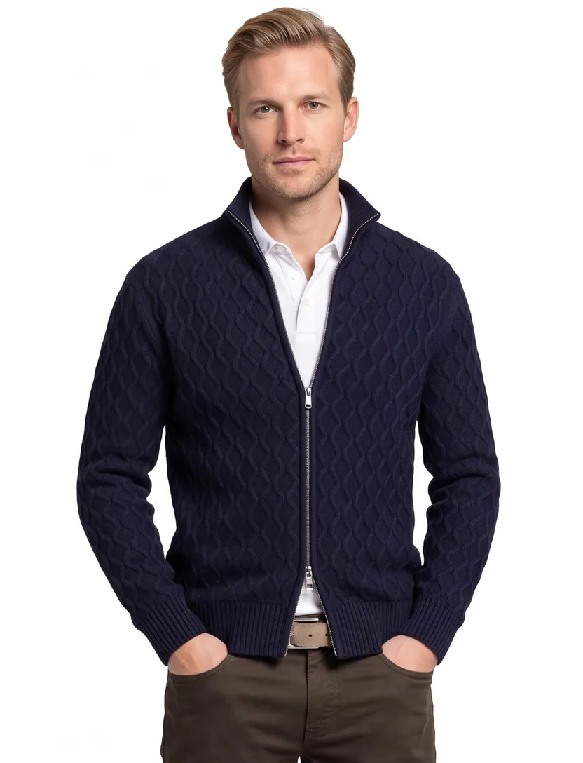 Gant vest opstaande kraag wol donkerblauw