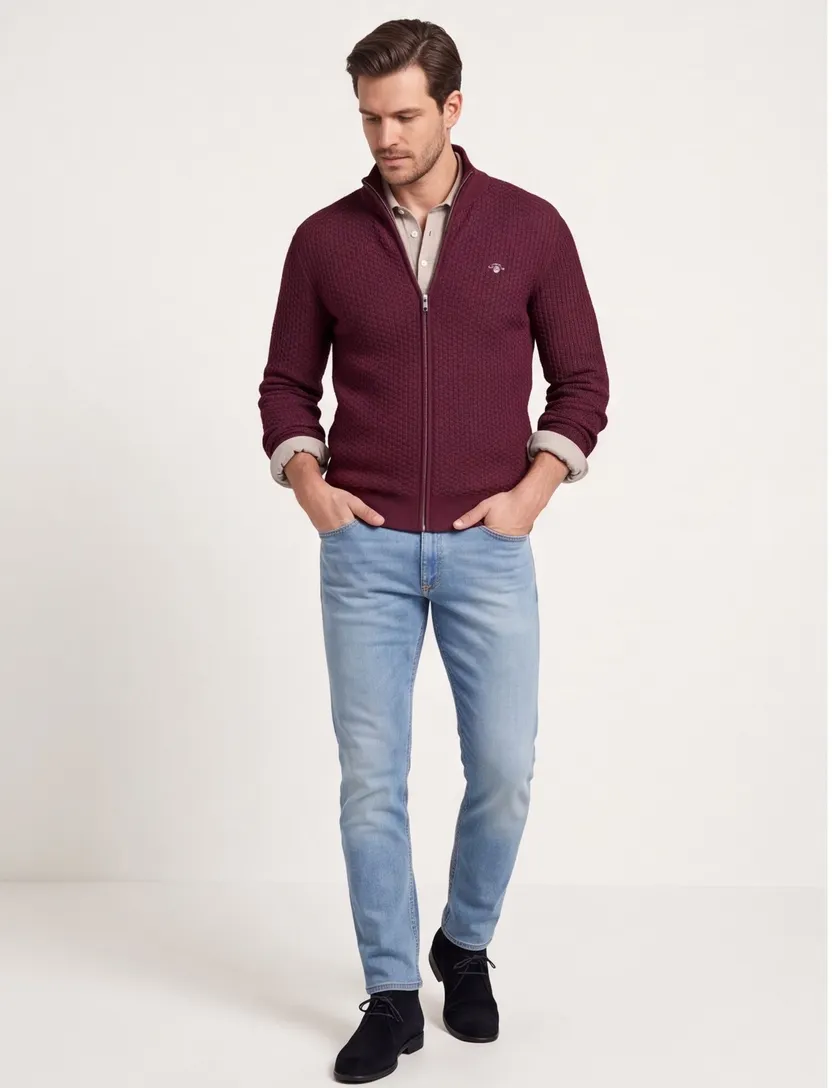Katoenen Gant vest opstaande kraag bordeaux