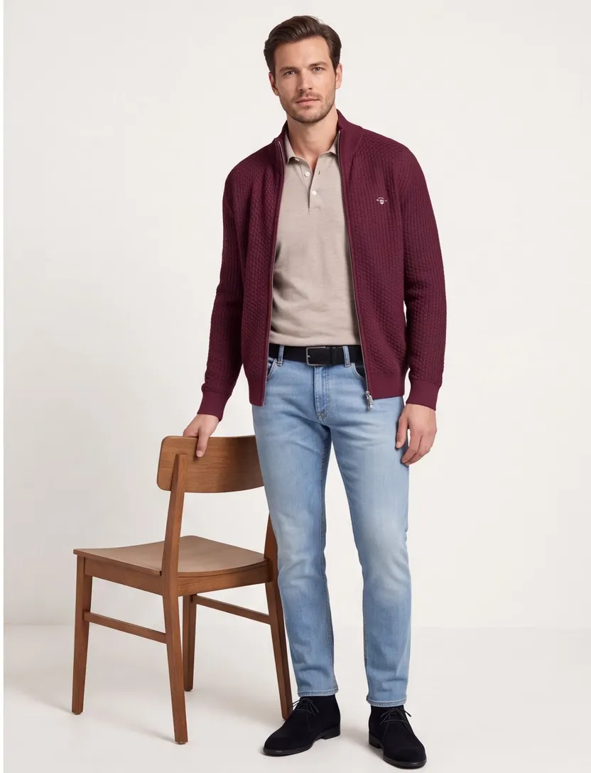 Katoenen Gant vest opstaande kraag bordeaux