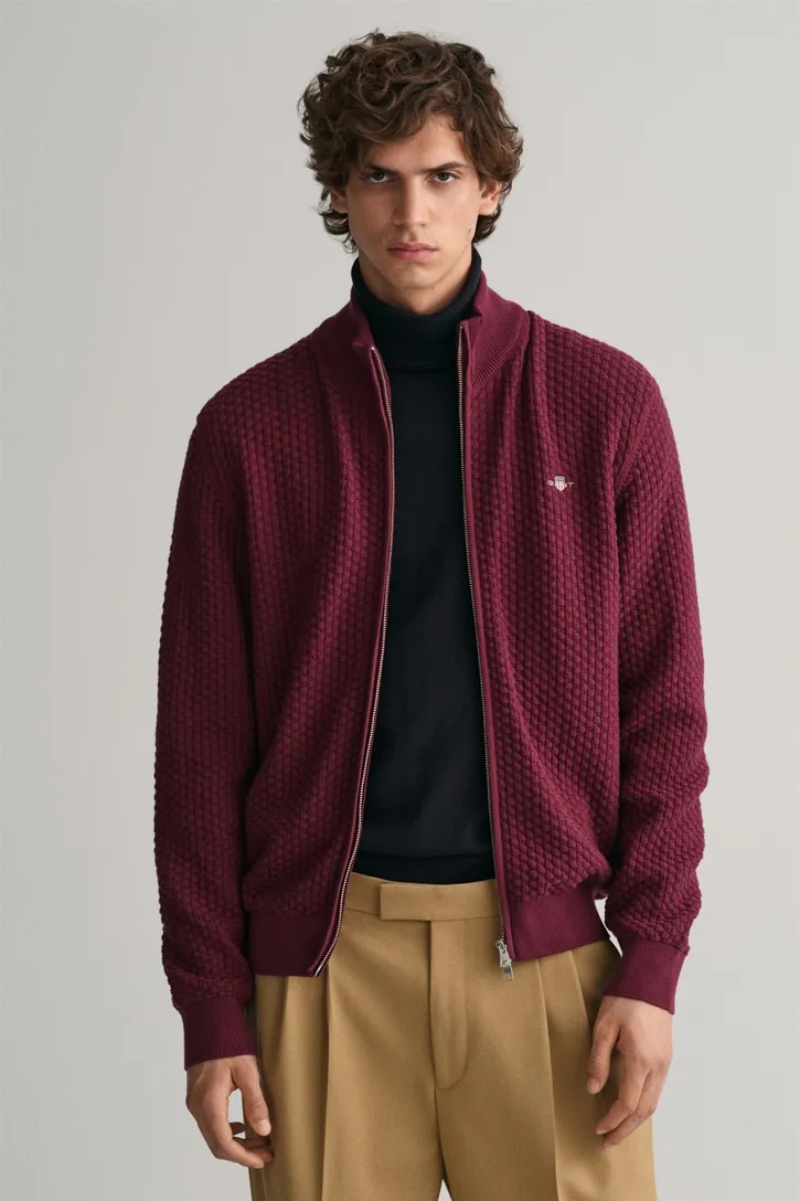 Katoenen Gant vest opstaande kraag bordeaux