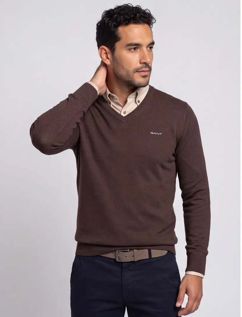 Gant lamswol trui bruin v-hals