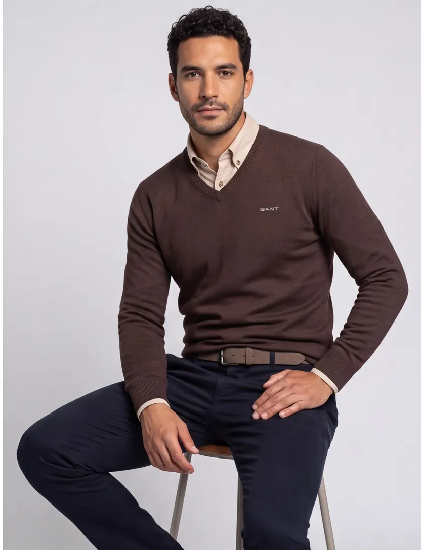 Gant lamswol trui bruin v-hals