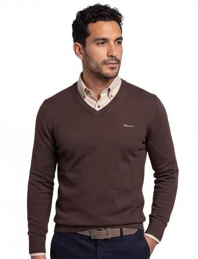 Gant Gant lamswol trui bruin v-hals