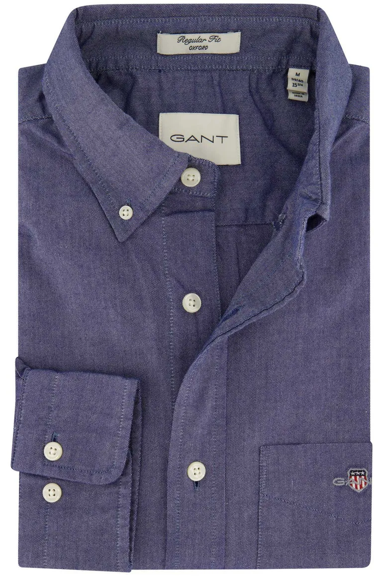 Gant casual overhemd Oxford blauw effen katoen