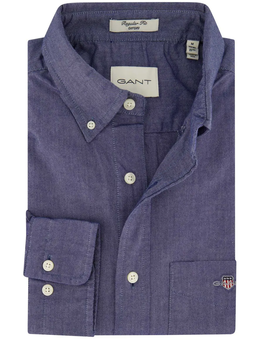Gant casual overhemd Oxford blauw effen katoen