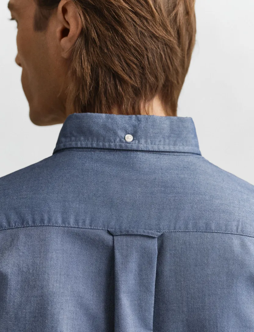 Gant casual overhemd Regular Fit blauw effen katoen witte knopen