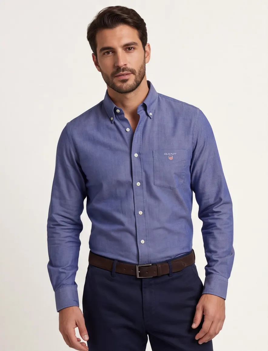 Gant overhemd blauw effen