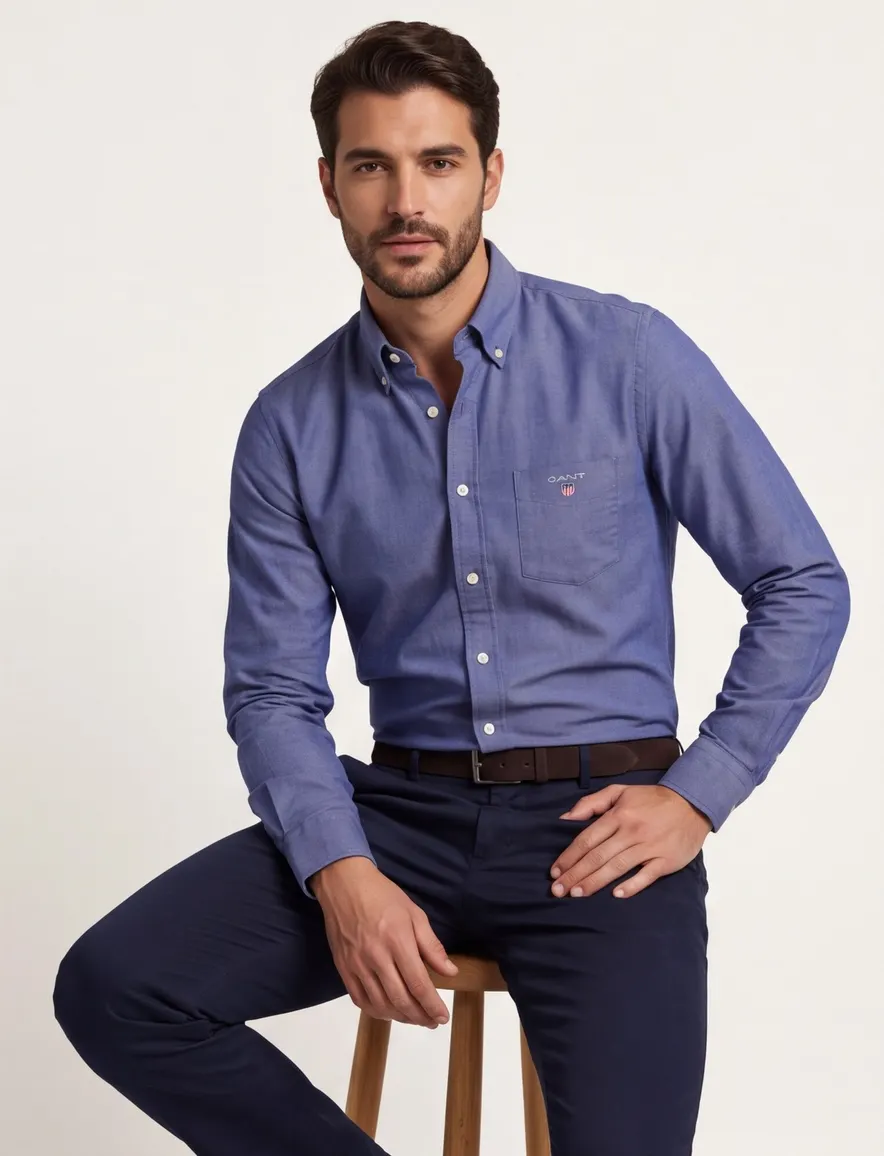 Gant overhemd blauw effen