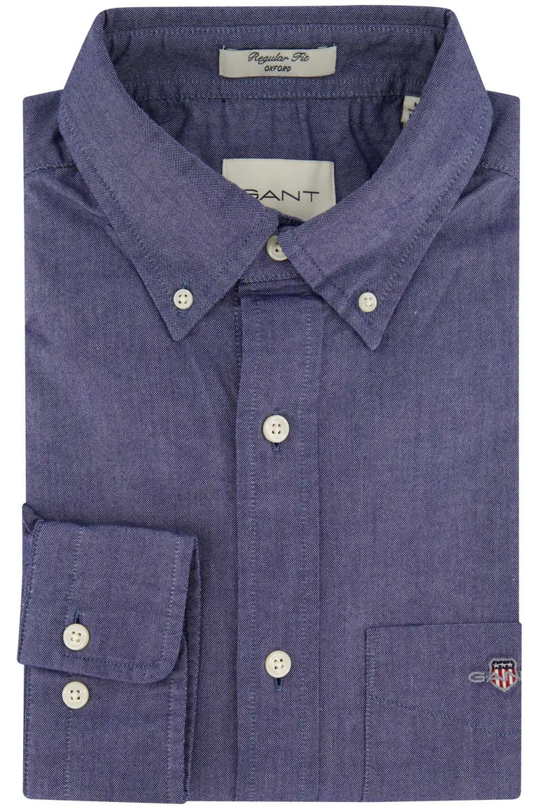 Gant casual overhemd Oxford blauw effen katoen