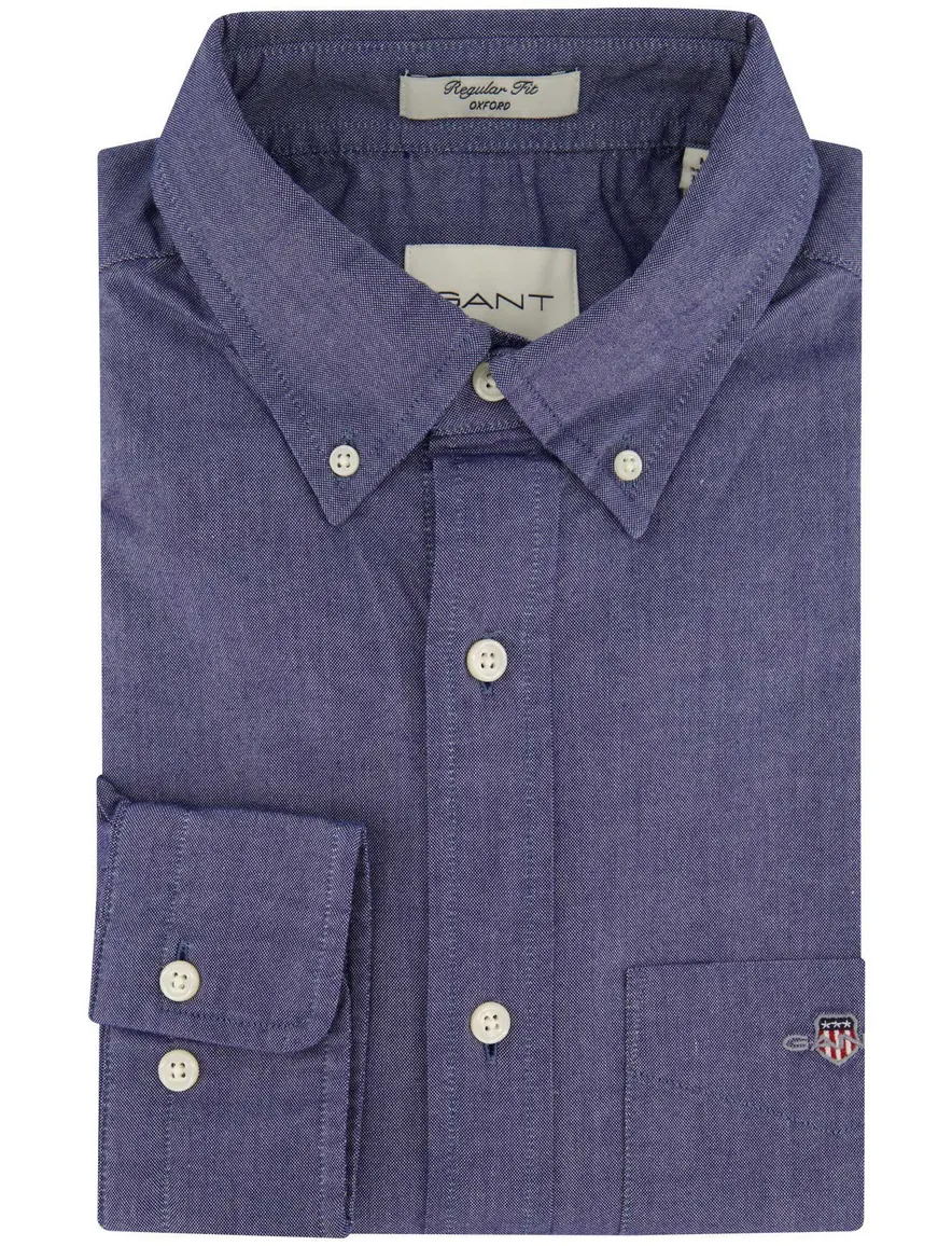 Gant casual overhemd Oxford blauw effen katoen