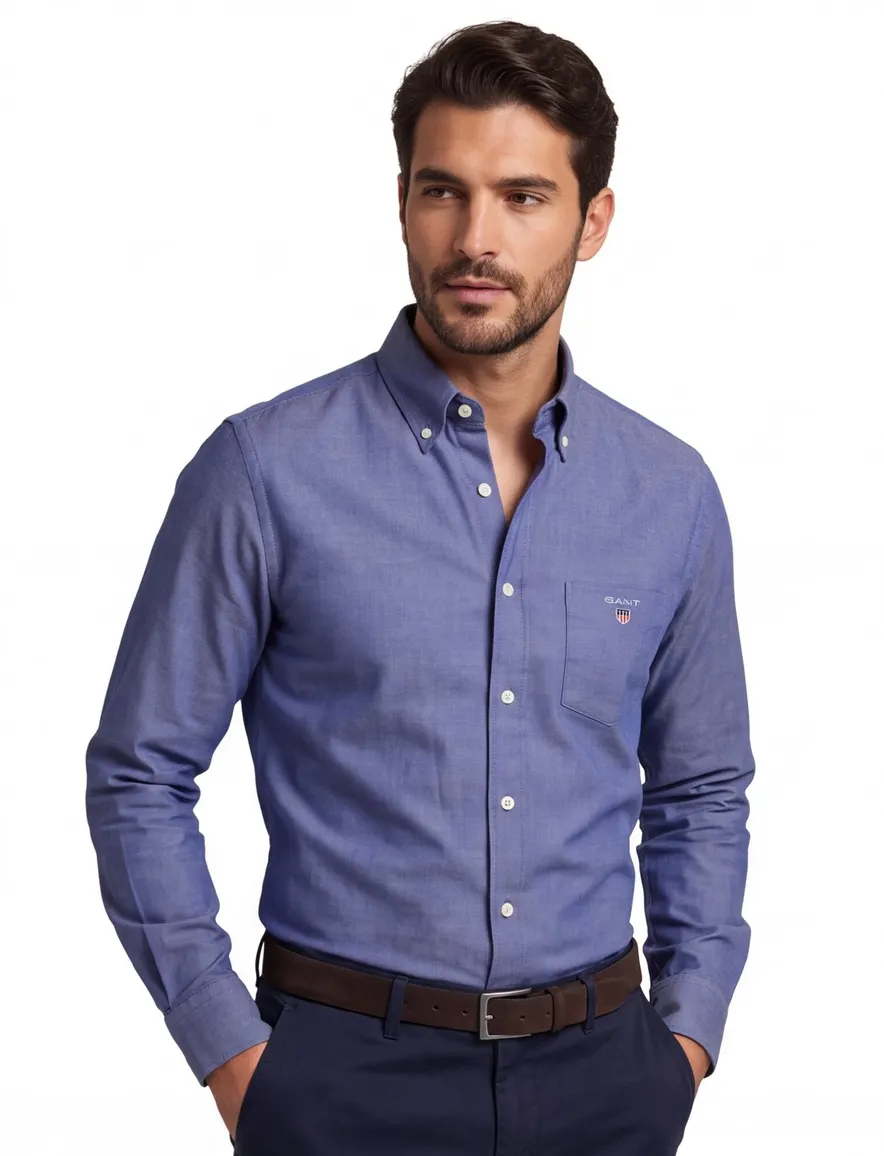 Gant overhemd blauw effen
