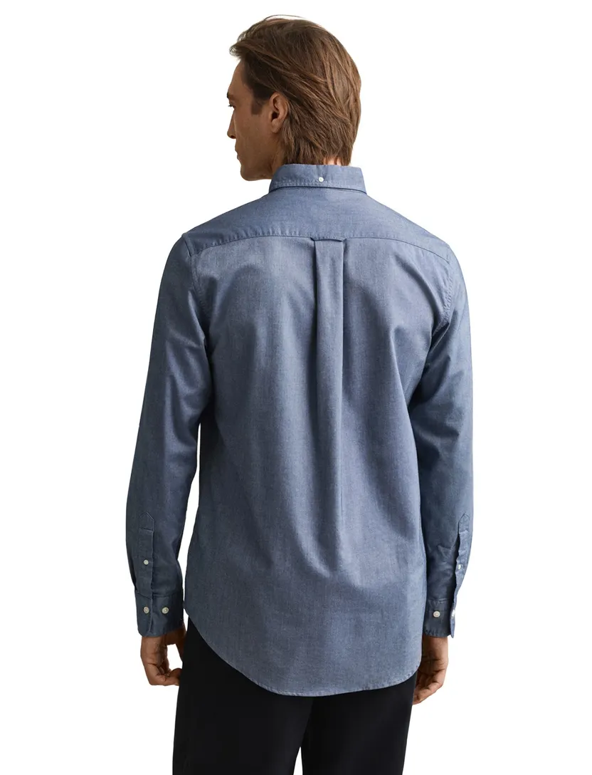 Gant casual overhemd Regular Fit blauw effen katoen witte knopen
