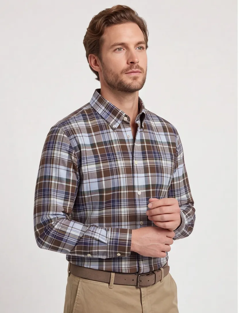 Katoenen Gant casual overhemd normale fit bruin geruit